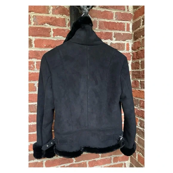 NWOT Club Monaco Woman’s Shearling Aviator Jacket In BlackSize XS
